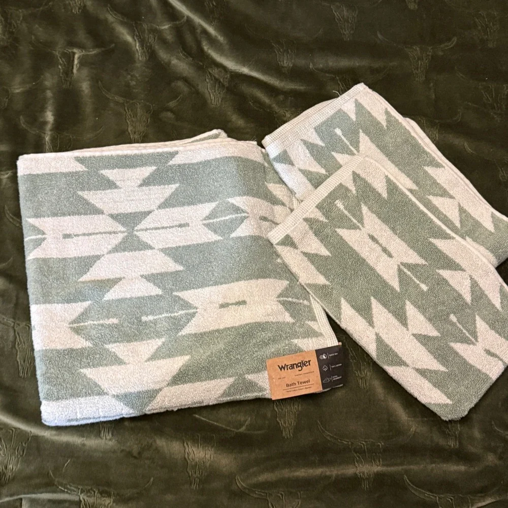 Wrangler Towel 3 Pc Set Unisex OS New Southwest Diamond Green 1 Bath 2 Hand